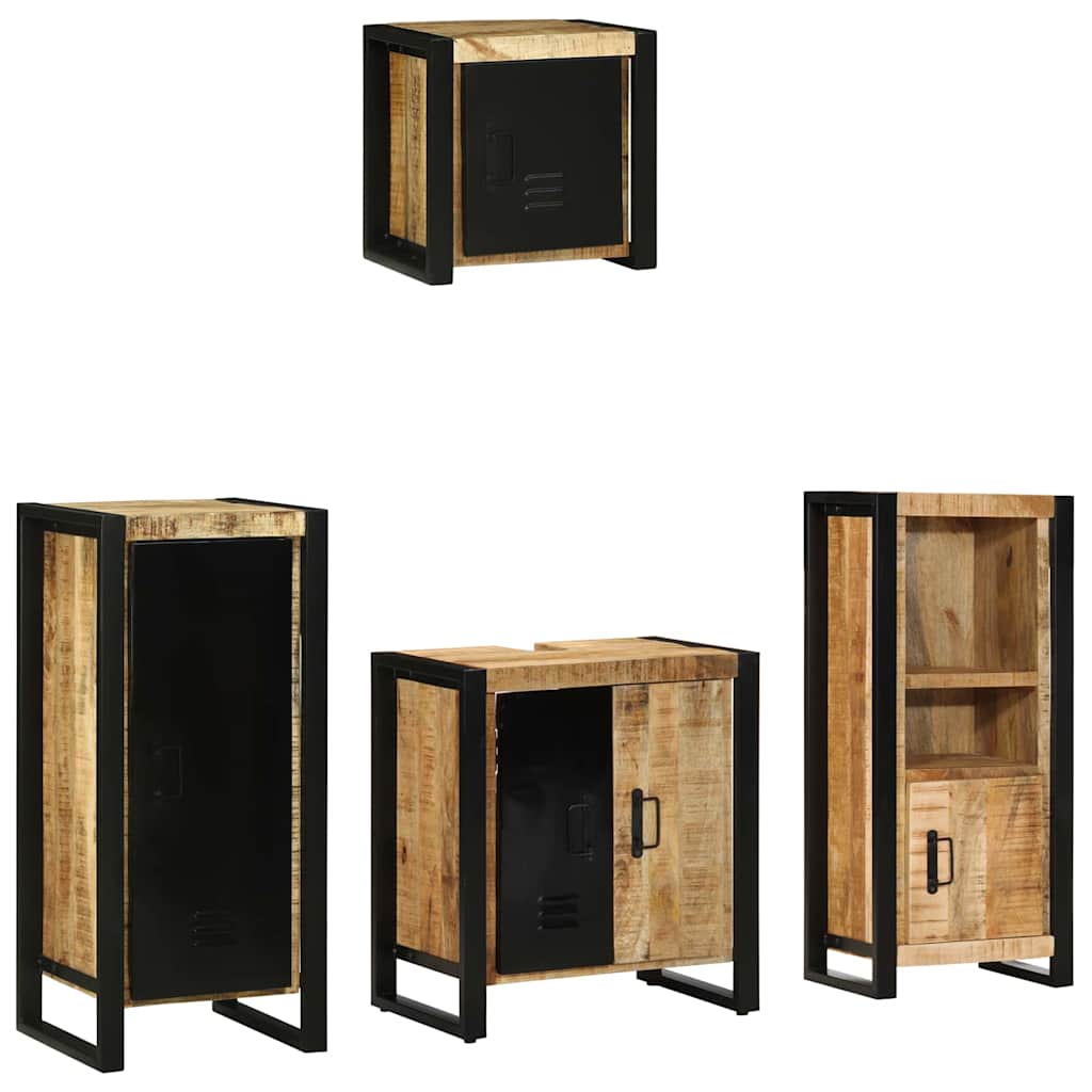 Badkamermeubelset 4 pcs Bruin en zwart Massief Mango Hout is nu te koop bij PeponiXL, paradijselijk wonen!