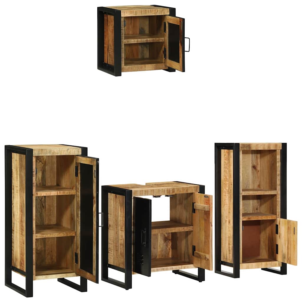 Badkamermeubelset 4 pcs Bruin en zwart Massief Mango Hout is nu te koop bij PeponiXL, paradijselijk wonen!
