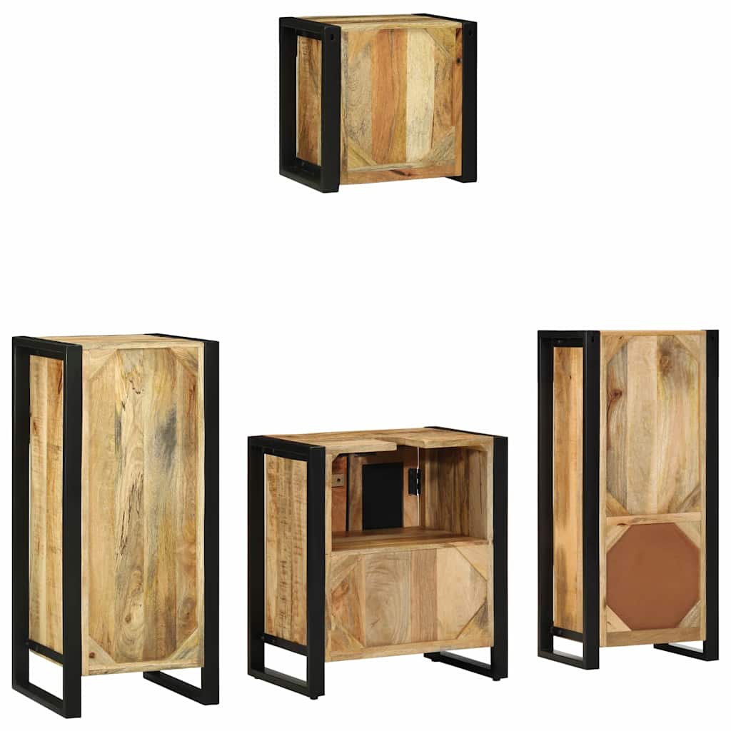 Badkamermeubelset 4 pcs Bruin en zwart Massief Mango Hout is nu te koop bij PeponiXL, paradijselijk wonen!