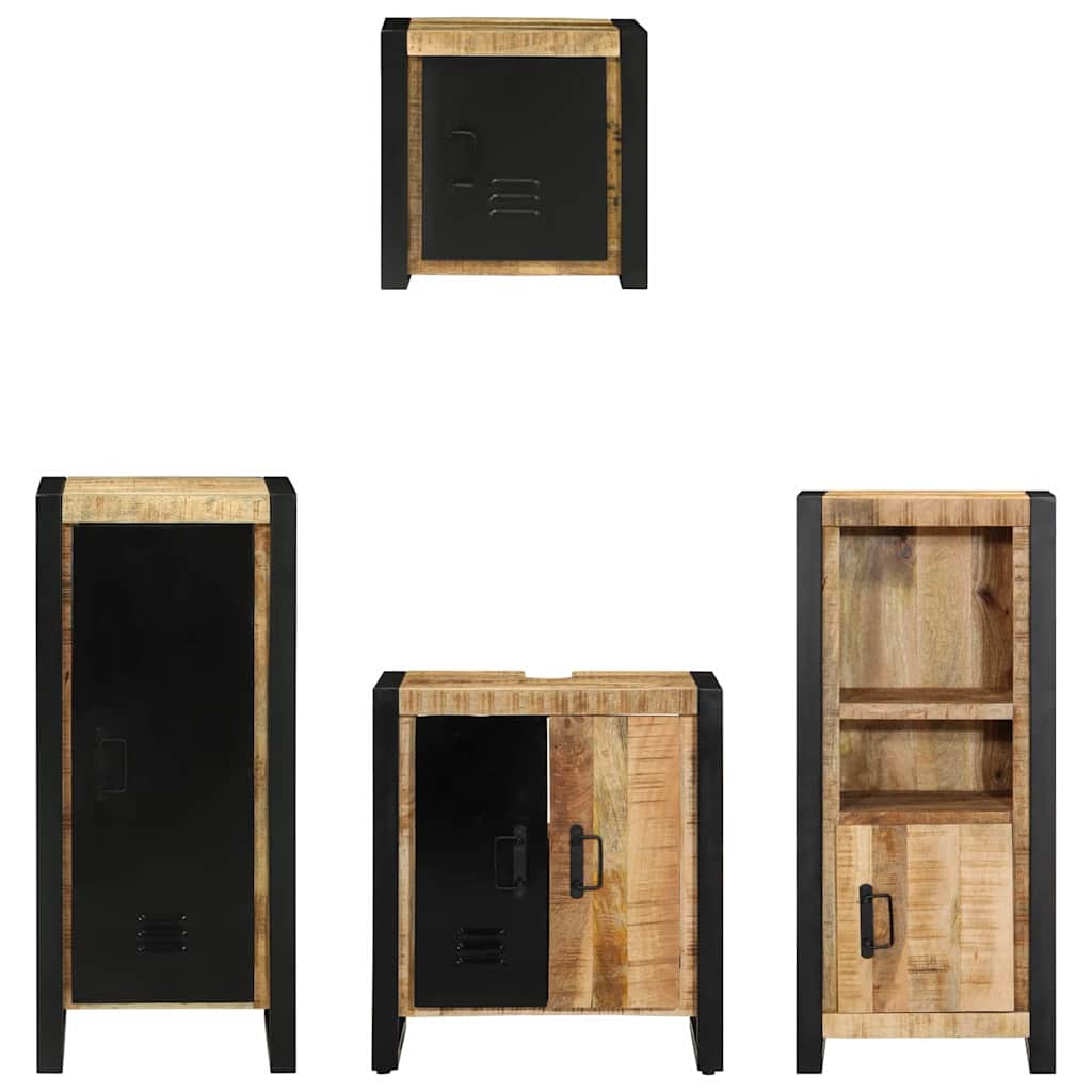 Badkamermeubelset 4 pcs Bruin en zwart Massief Mango Hout is nu te koop bij PeponiXL, paradijselijk wonen!