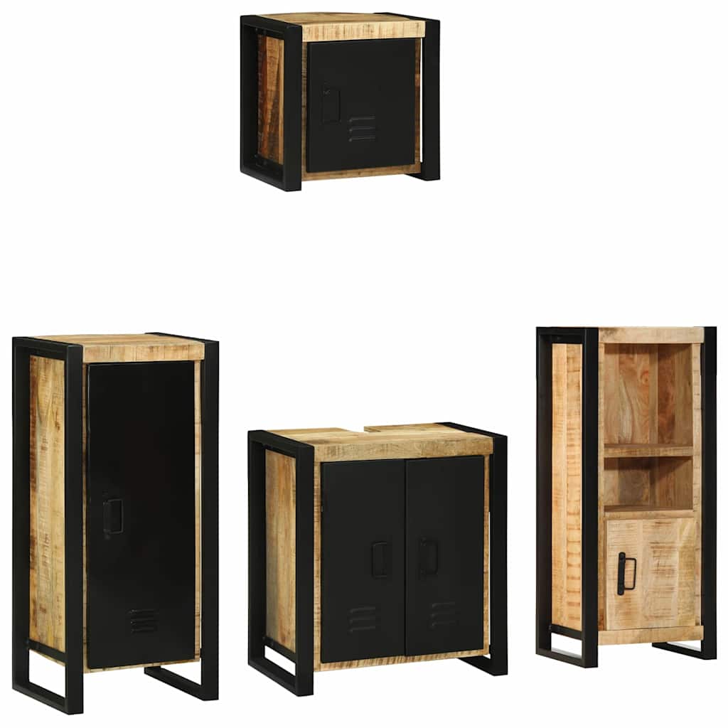 Badkamermeubelset 4 pcs Bruin en zwart Massief Mango Hout is nu te koop bij PeponiXL, paradijselijk wonen!