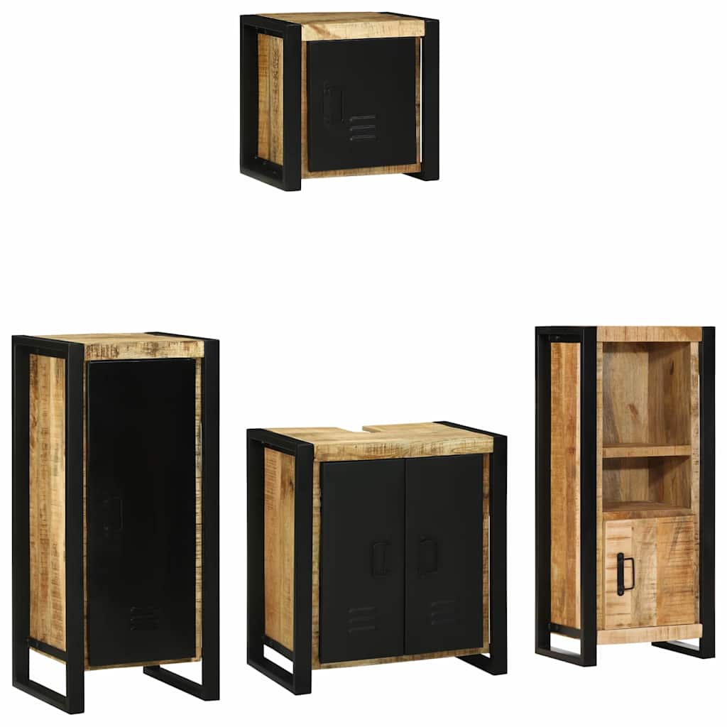 Badkamermeubelset 4 pcs Bruin en zwart Massief Mango Hout is nu te koop bij PeponiXL, paradijselijk wonen!