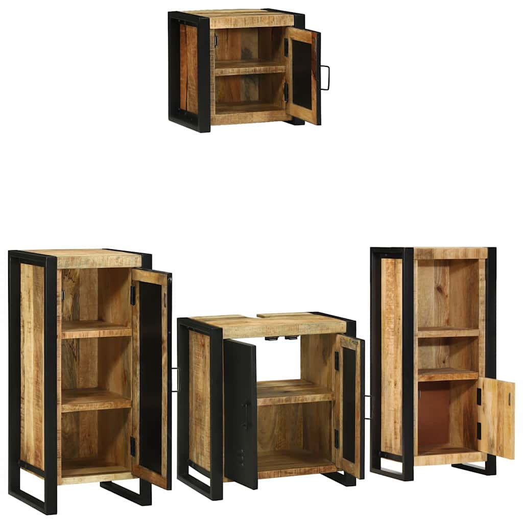 Badkamermeubelset 4 pcs Bruin en zwart Massief Mango Hout is nu te koop bij PeponiXL, paradijselijk wonen!