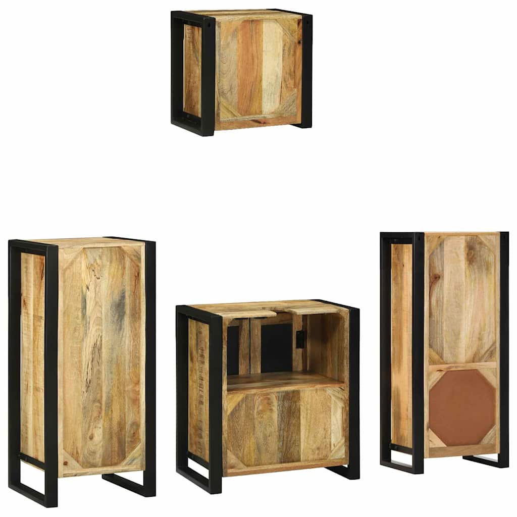Badkamermeubelset 4 pcs Bruin en zwart Massief Mango Hout is nu te koop bij PeponiXL, paradijselijk wonen!