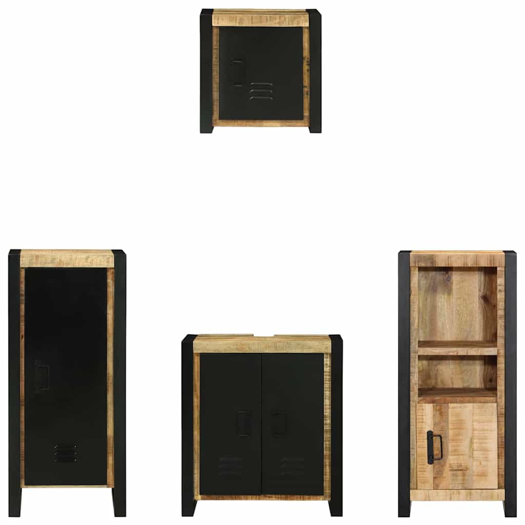 Badkamermeubelset 4 pcs Bruin en zwart Massief Mango Hout is nu te koop bij PeponiXL, paradijselijk wonen!