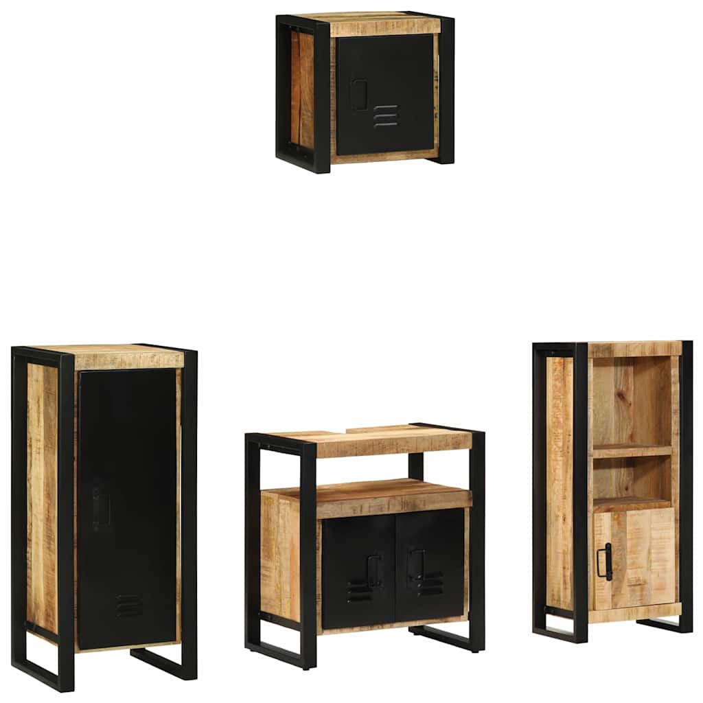 Badkamermeubelset 4 pcs Bruin en zwart Massief Mango Hout is nu te koop bij PeponiXL, paradijselijk wonen!