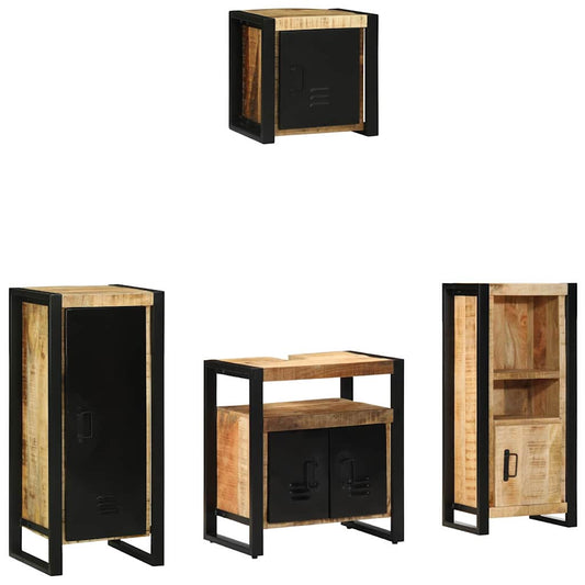 Badkamermeubelset 4 pcs Bruin en zwart Massief Mango Hout is nu te koop bij PeponiXL, paradijselijk wonen!