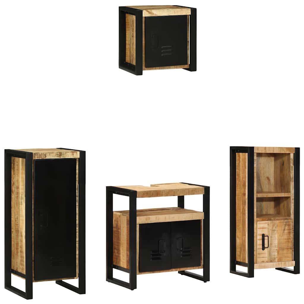 Badkamermeubelset 4 pcs Bruin en zwart Massief Mango Hout is nu te koop bij PeponiXL, paradijselijk wonen!