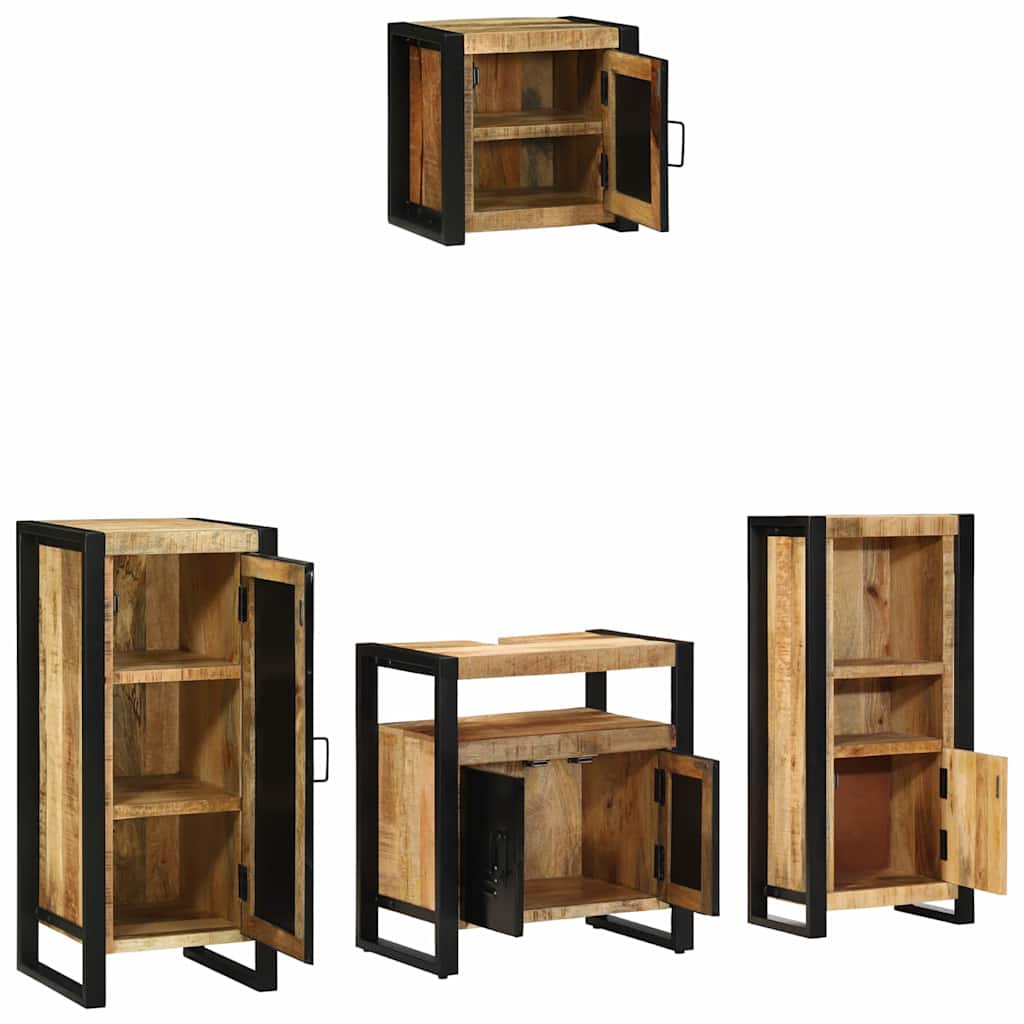 Badkamermeubelset 4 pcs Bruin en zwart Massief Mango Hout is nu te koop bij PeponiXL, paradijselijk wonen!