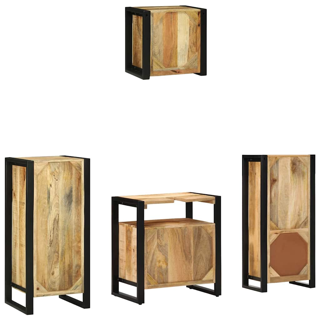 Badkamermeubelset 4 pcs Bruin en zwart Massief Mango Hout is nu te koop bij PeponiXL, paradijselijk wonen!