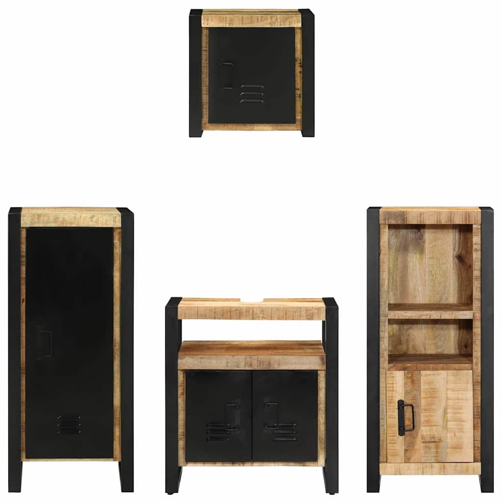 Badkamermeubelset 4 pcs Bruin en zwart Massief Mango Hout is nu te koop bij PeponiXL, paradijselijk wonen!