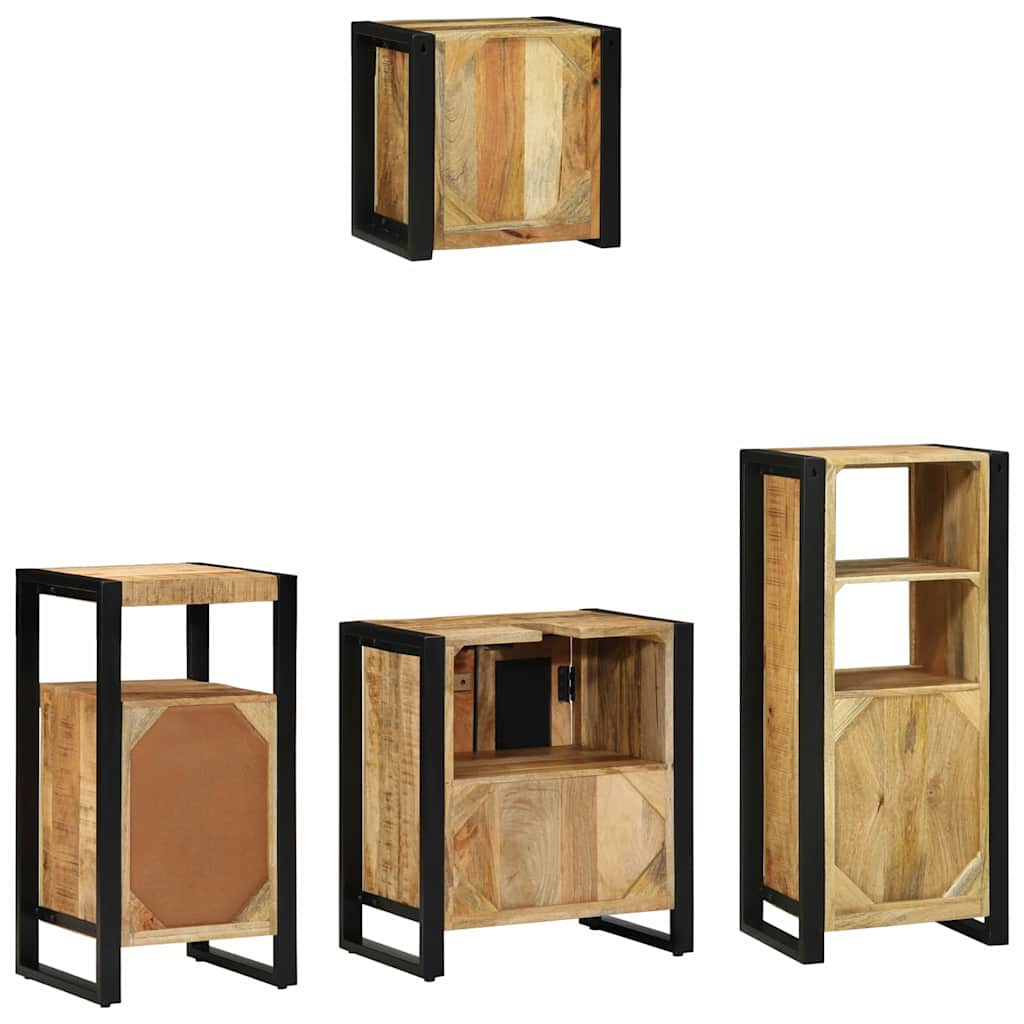 Badkamermeubelset 4 pcs Bruin en zwart Massief Mango Hout is nu te koop bij PeponiXL, paradijselijk wonen!