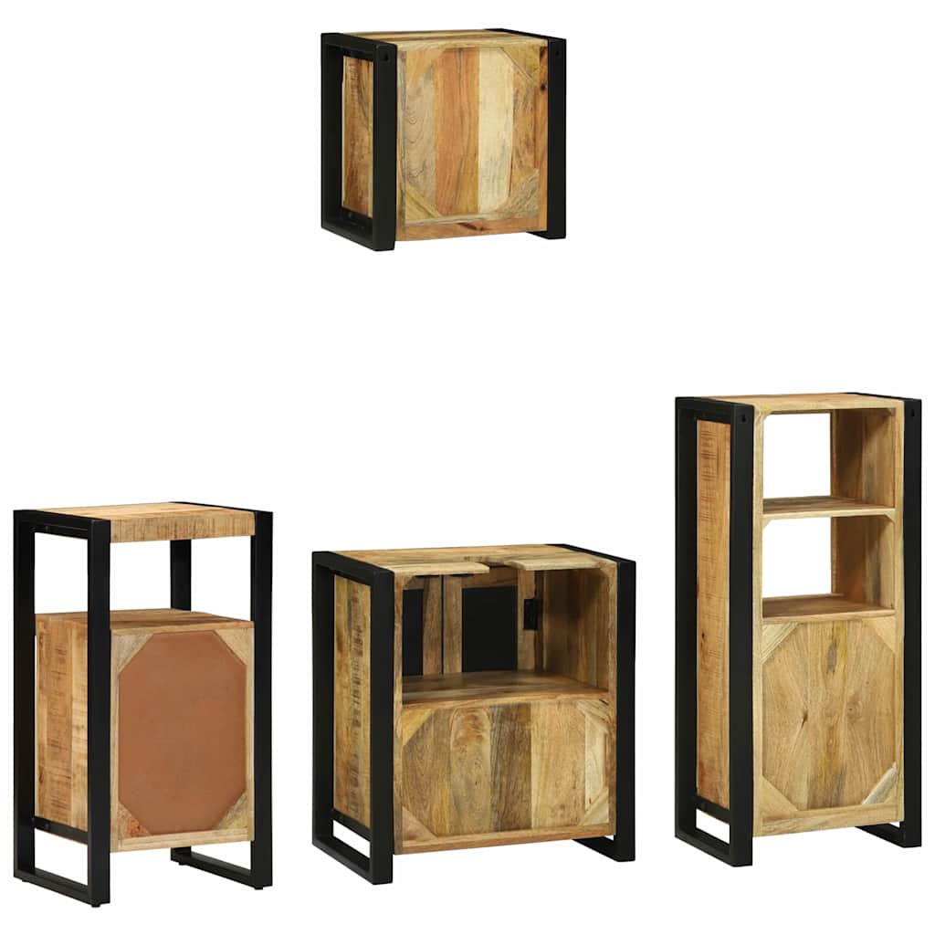 Badkamermeubelset 4 pcs Bruin en zwart Massief Mango Hout is nu te koop bij PeponiXL, paradijselijk wonen!