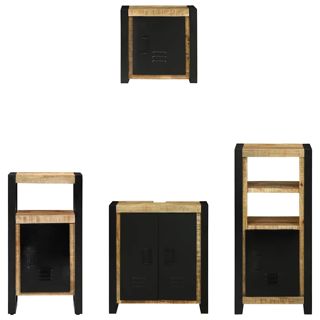 Badkamermeubelset 4 pcs Bruin en zwart Massief Mango Hout is nu te koop bij PeponiXL, paradijselijk wonen!