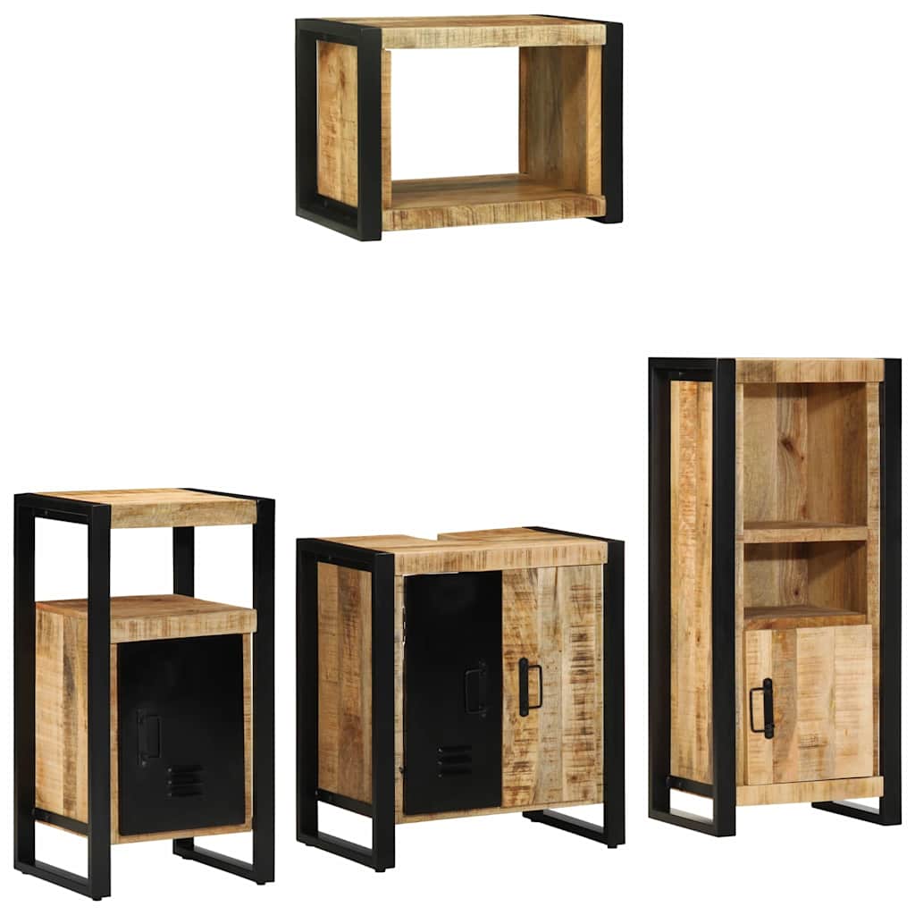 Badkamermeubelset 4 pcs Bruin en zwart Massief Mango Hout is nu te koop bij PeponiXL, paradijselijk wonen!