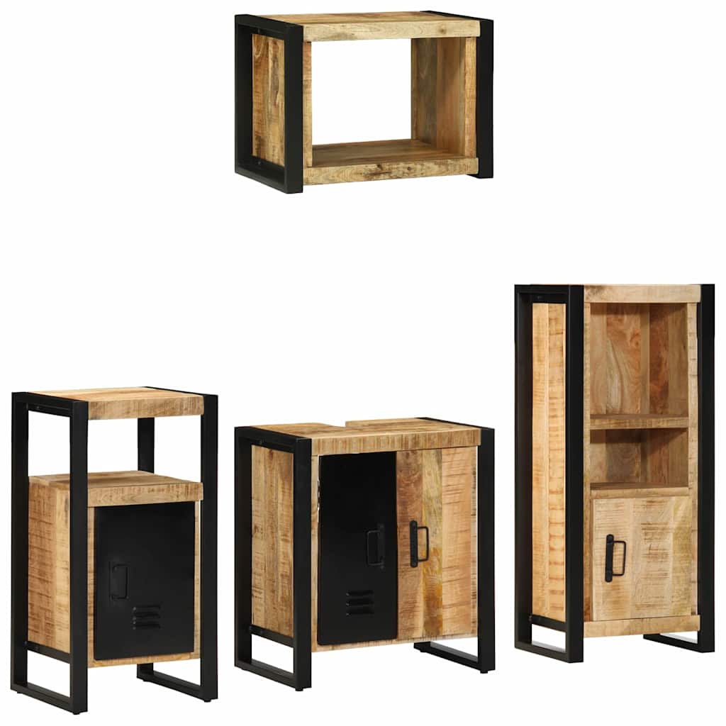 Badkamermeubelset 4 pcs Bruin en zwart Massief Mango Hout is nu te koop bij PeponiXL, paradijselijk wonen!
