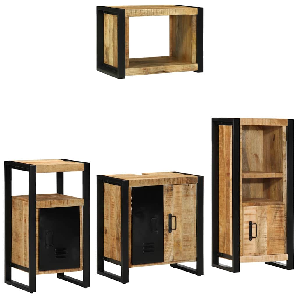 Badkamermeubelset 4 pcs Bruin en zwart Massief Mango Hout is nu te koop bij PeponiXL, paradijselijk wonen!