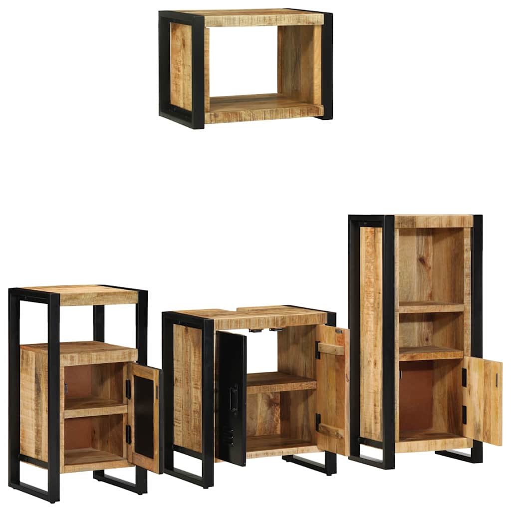 Badkamermeubelset 4 pcs Bruin en zwart Massief Mango Hout is nu te koop bij PeponiXL, paradijselijk wonen!