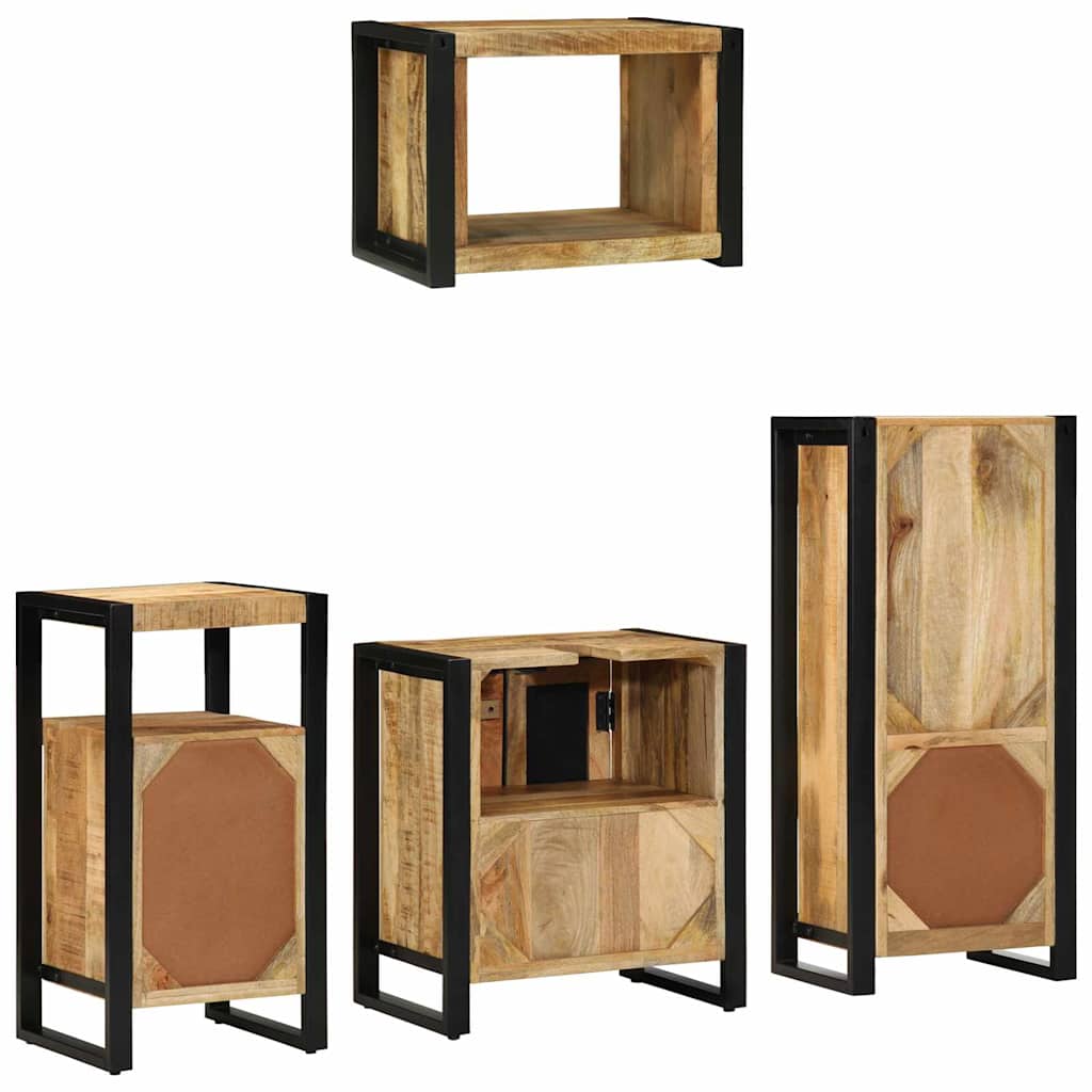 Badkamermeubelset 4 pcs Bruin en zwart Massief Mango Hout is nu te koop bij PeponiXL, paradijselijk wonen!