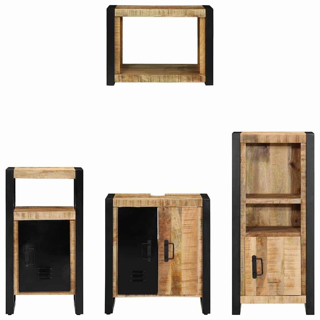 Badkamermeubelset 4 pcs Bruin en zwart Massief Mango Hout is nu te koop bij PeponiXL, paradijselijk wonen!