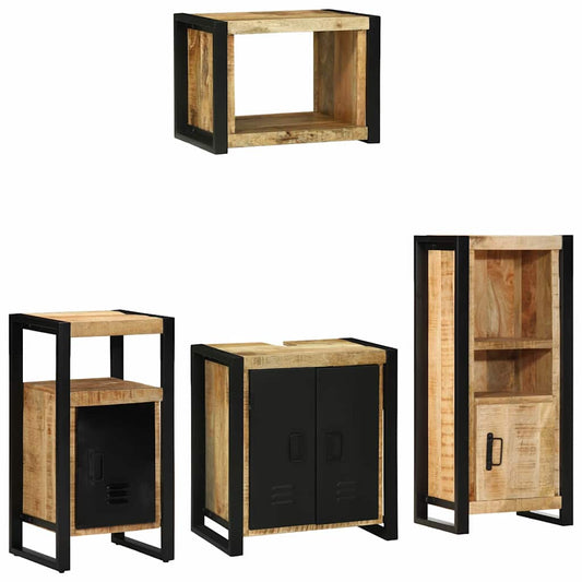 Badkamermeubelset 4 pcs Bruin en zwart Massief Mango Hout is nu te koop bij PeponiXL, paradijselijk wonen!