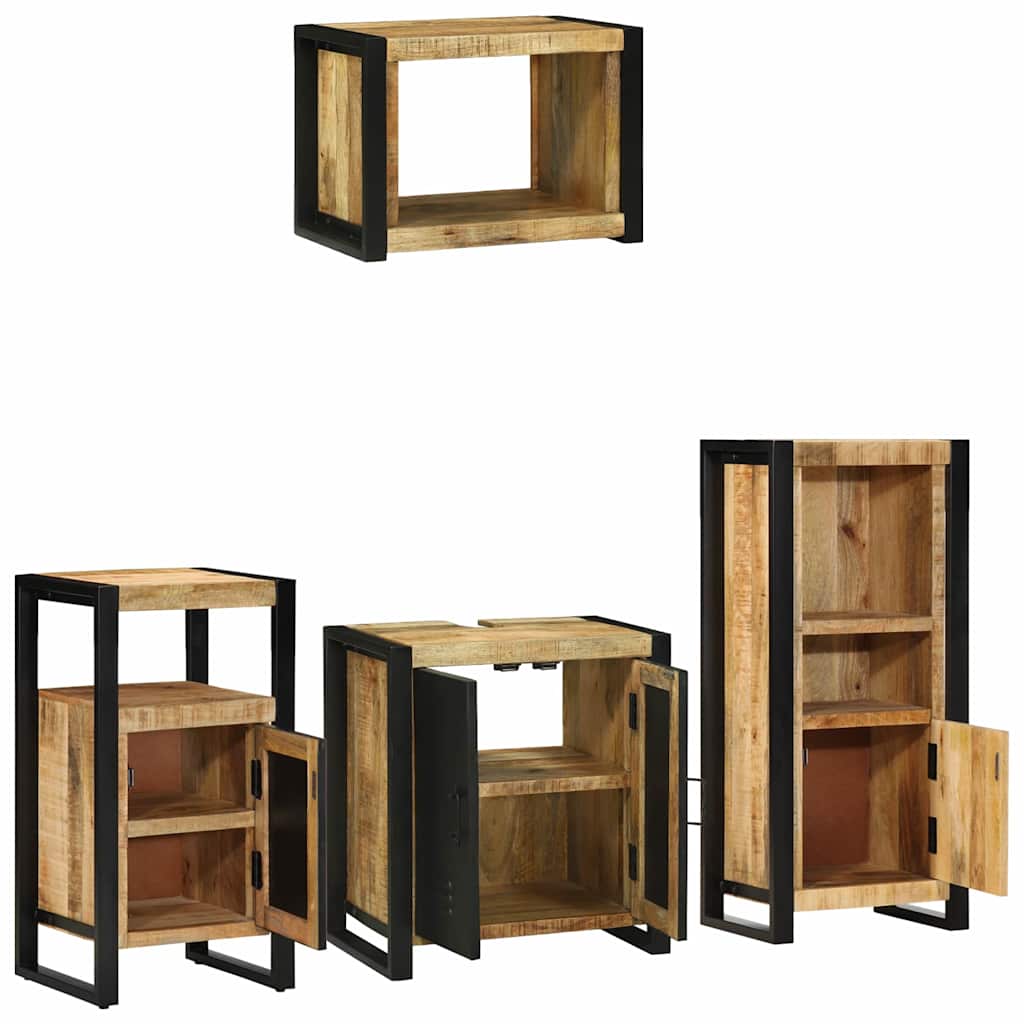 Badkamermeubelset 4 pcs Bruin en zwart Massief Mango Hout is nu te koop bij PeponiXL, paradijselijk wonen!