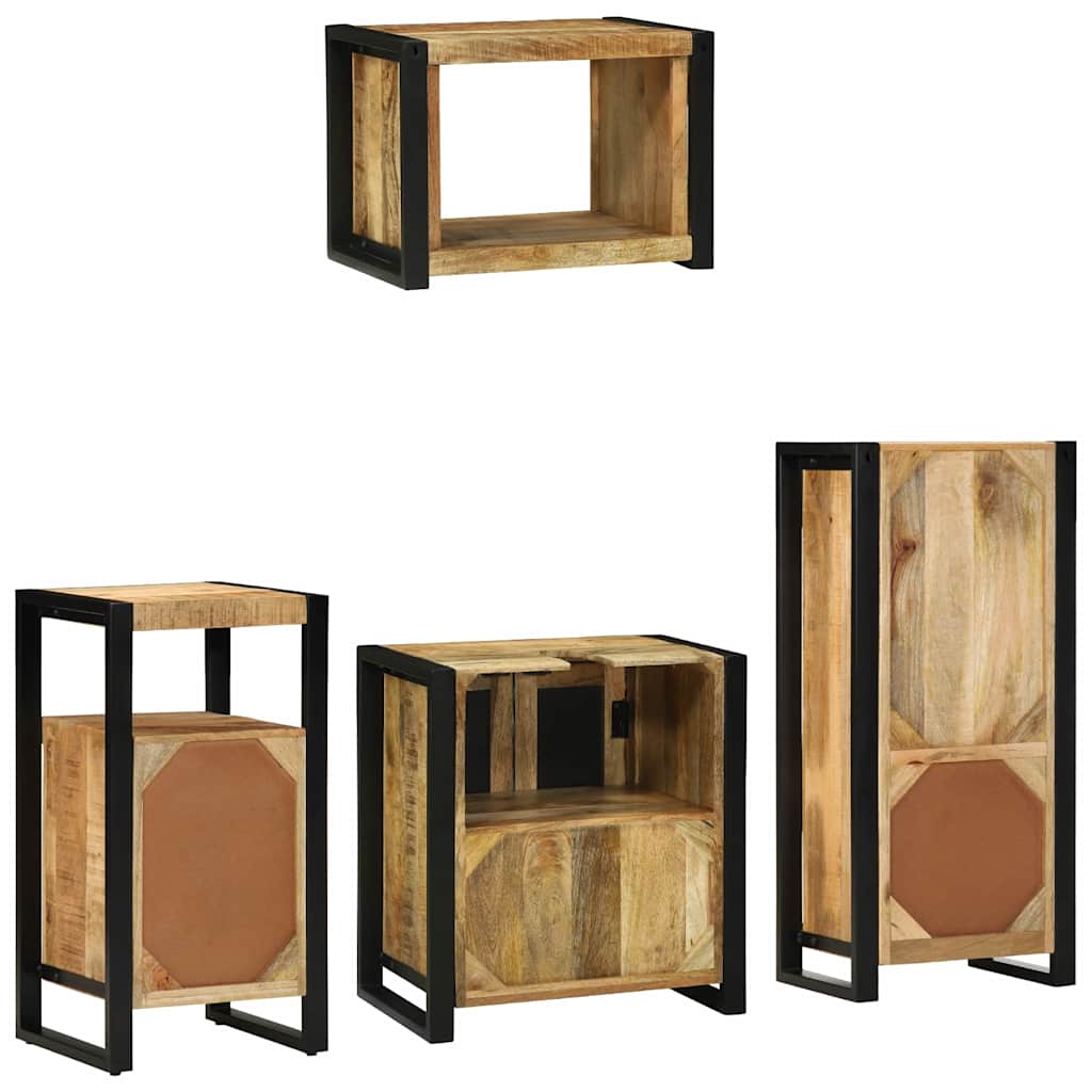 Badkamermeubelset 4 pcs Bruin en zwart Massief Mango Hout is nu te koop bij PeponiXL, paradijselijk wonen!