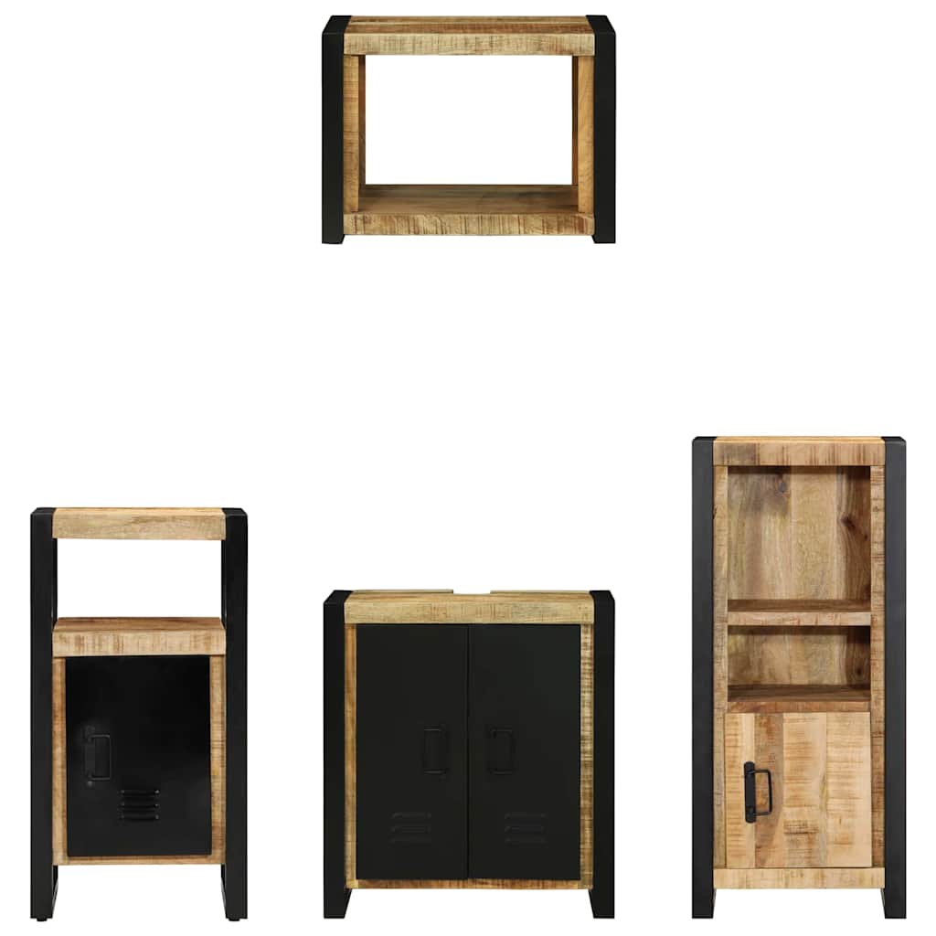Badkamermeubelset 4 pcs Bruin en zwart Massief Mango Hout is nu te koop bij PeponiXL, paradijselijk wonen!