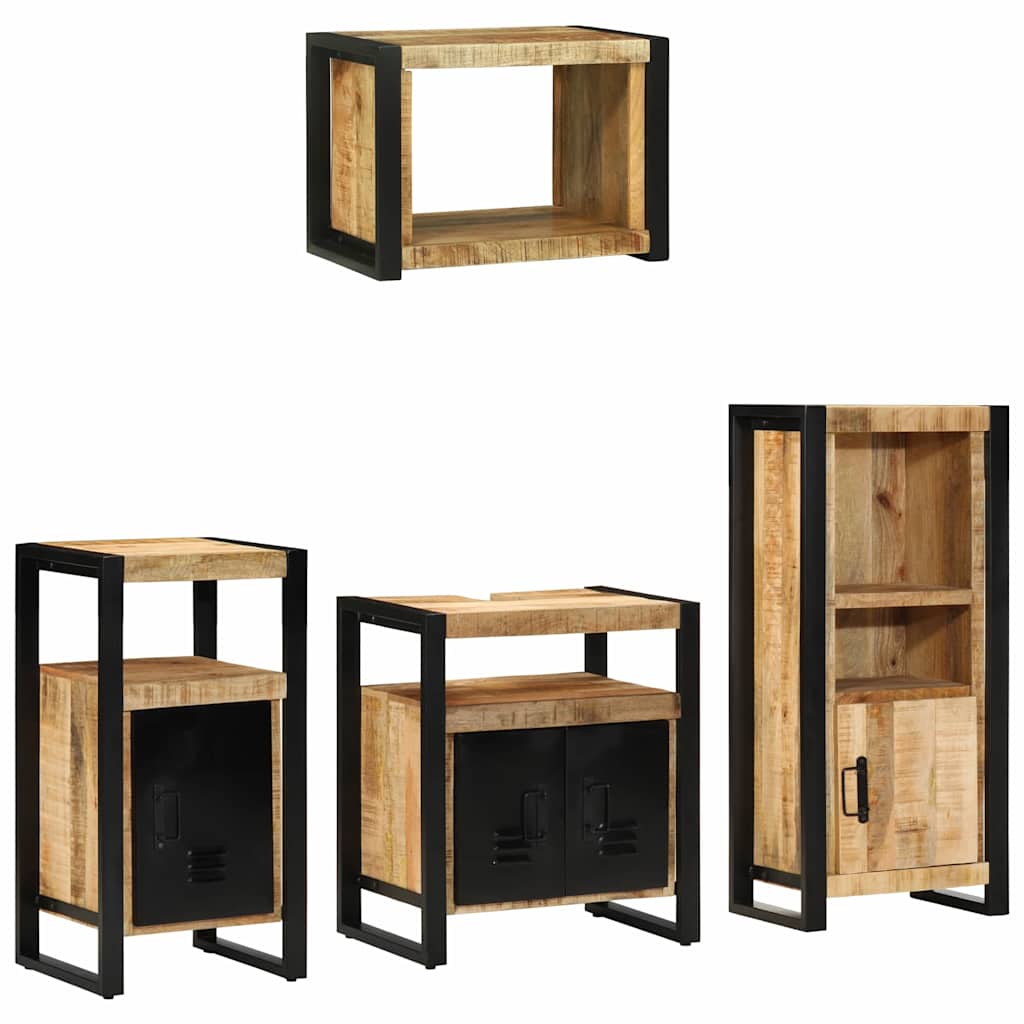 Badkamermeubelset 4 pcs Bruin en zwart Massief Mango Hout is nu te koop bij PeponiXL, paradijselijk wonen!