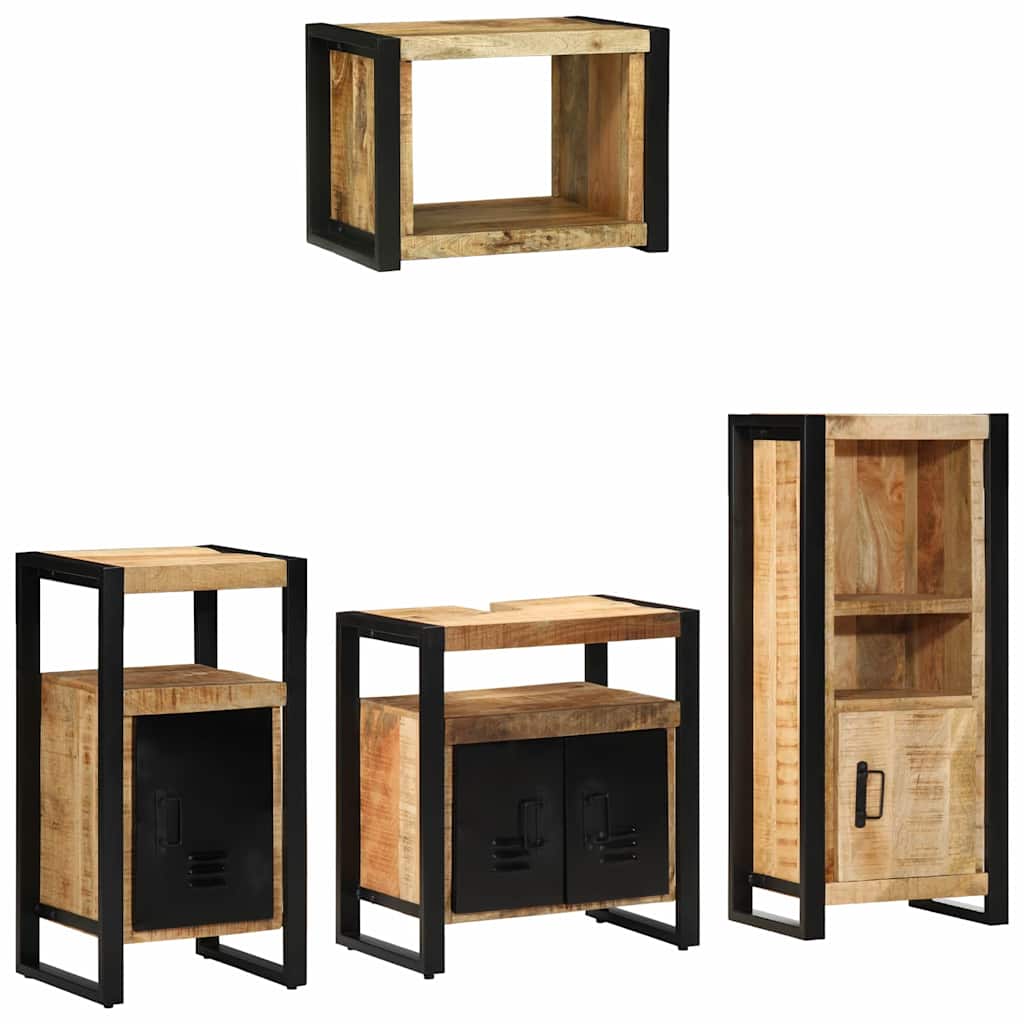 Badkamermeubelset 4 pcs Bruin en zwart Massief Mango Hout is nu te koop bij PeponiXL, paradijselijk wonen!