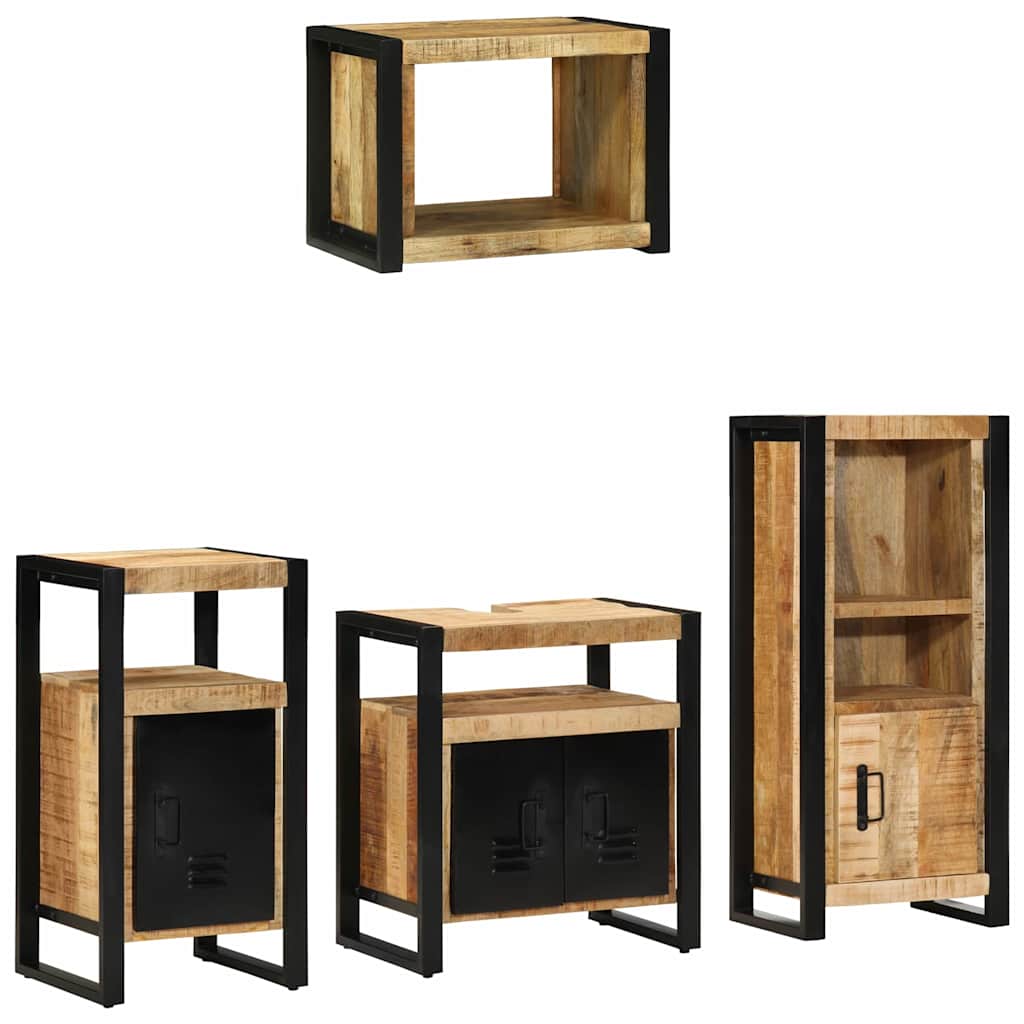 Badkamermeubelset 4 pcs Bruin en zwart Massief Mango Hout is nu te koop bij PeponiXL, paradijselijk wonen!