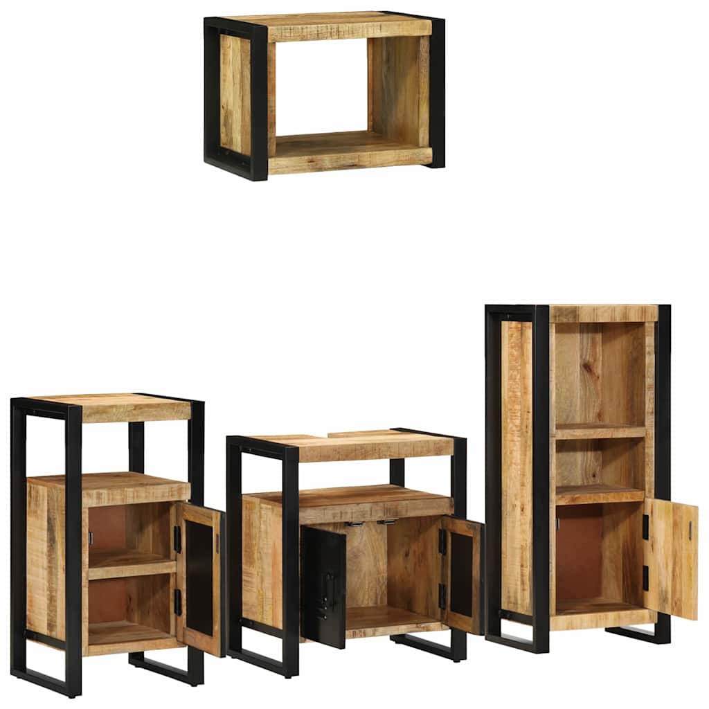 Badkamermeubelset 4 pcs Bruin en zwart Massief Mango Hout is nu te koop bij PeponiXL, paradijselijk wonen!