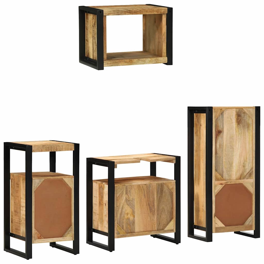 Badkamermeubelset 4 pcs Bruin en zwart Massief Mango Hout is nu te koop bij PeponiXL, paradijselijk wonen!
