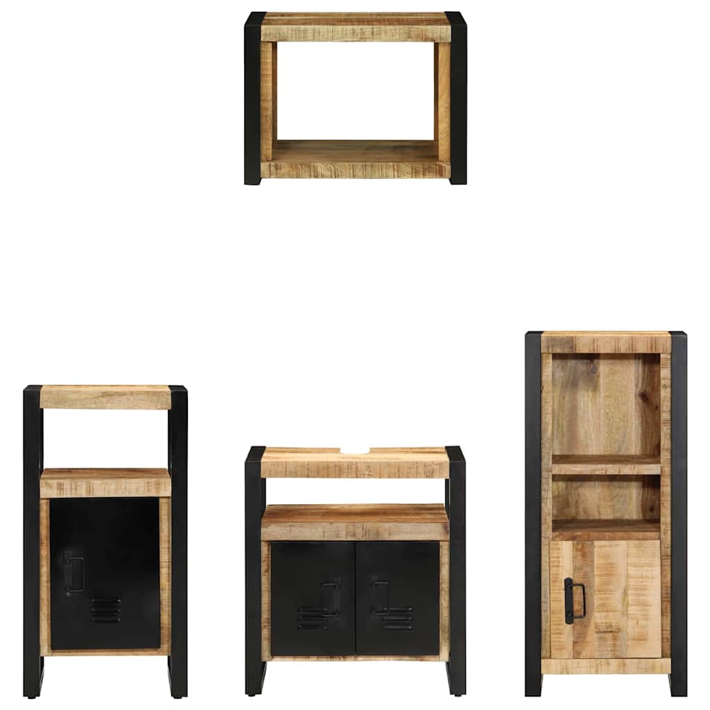 Badkamermeubelset 4 pcs Bruin en zwart Massief Mango Hout is nu te koop bij PeponiXL, paradijselijk wonen!