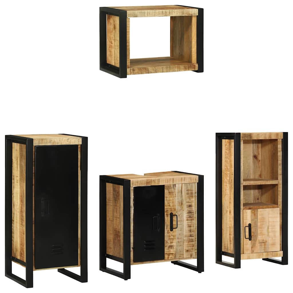 Badkamermeubelset 4 pcs Bruin en zwart Massief Mango Hout is nu te koop bij PeponiXL, paradijselijk wonen!