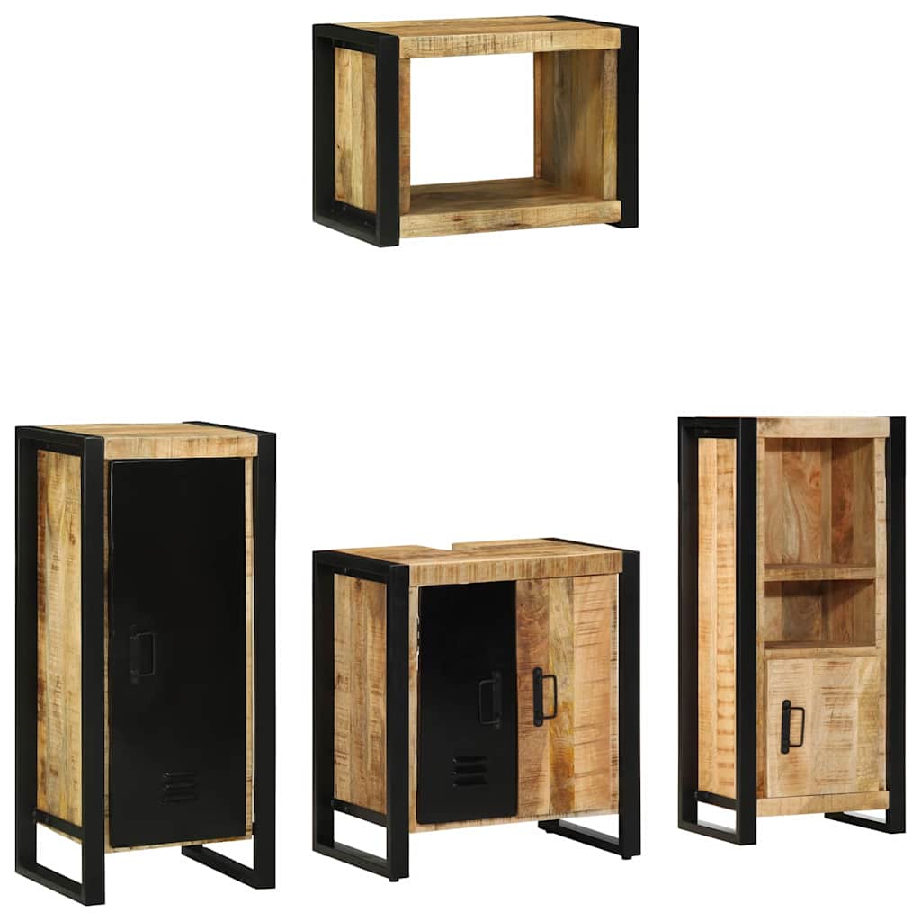 Badkamermeubelset 4 pcs Bruin en zwart Massief Mango Hout is nu te koop bij PeponiXL, paradijselijk wonen!