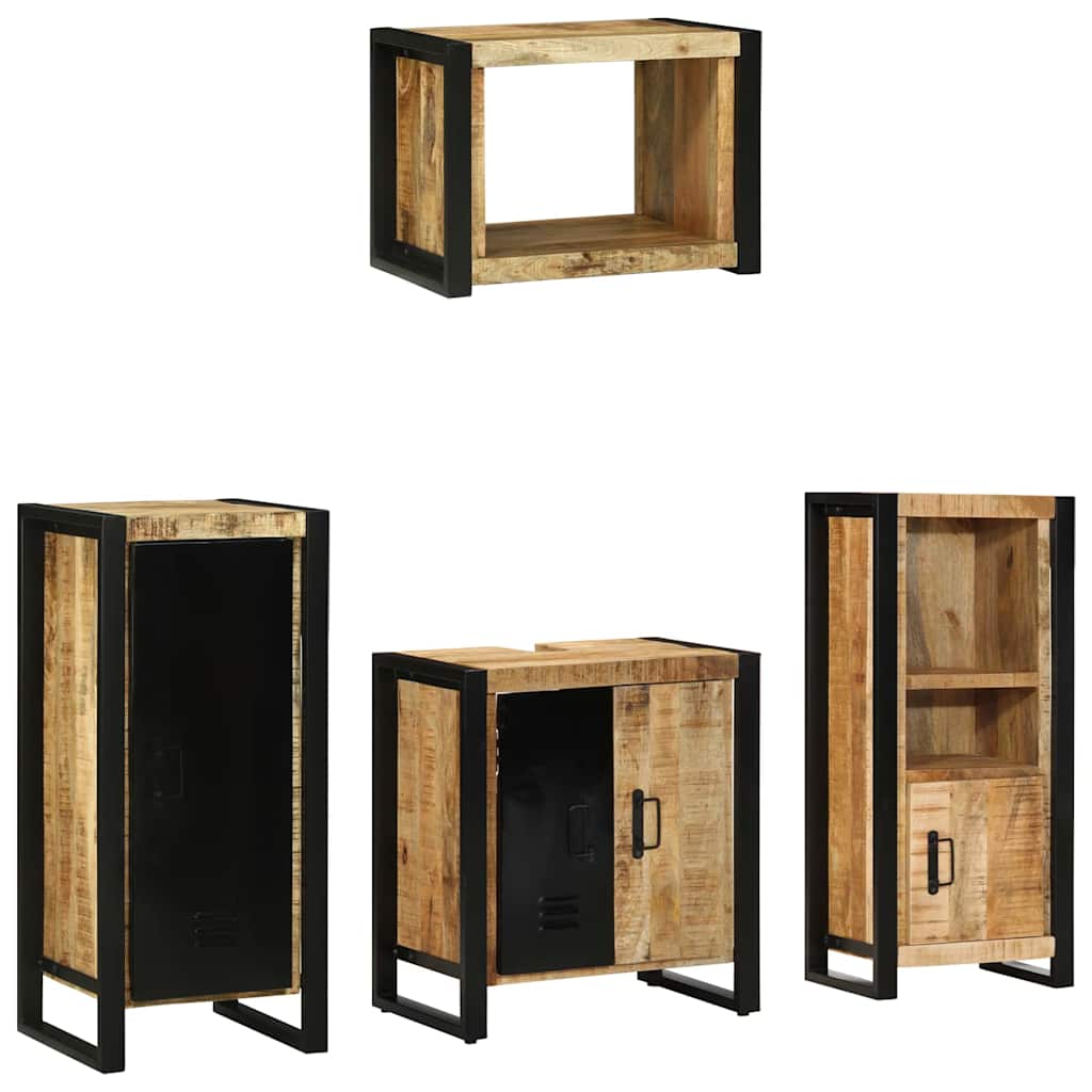 Badkamermeubelset 4 pcs Bruin en zwart Massief Mango Hout is nu te koop bij PeponiXL, paradijselijk wonen!