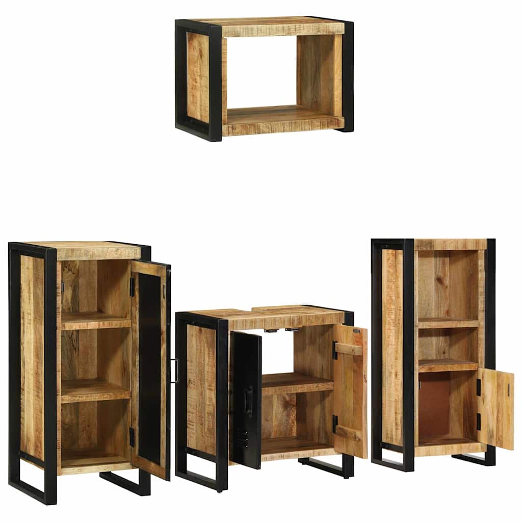 Badkamermeubelset 4 pcs Bruin en zwart Massief Mango Hout is nu te koop bij PeponiXL, paradijselijk wonen!