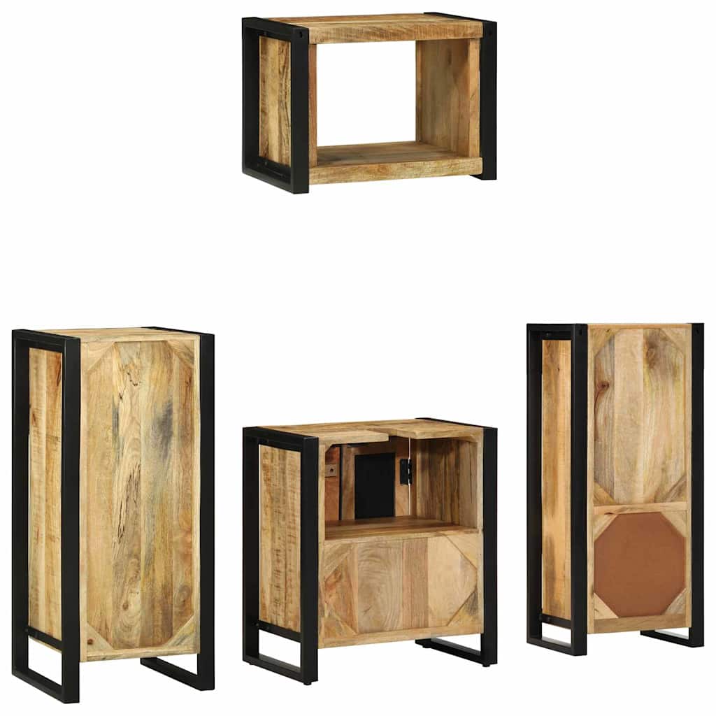 Badkamermeubelset 4 pcs Bruin en zwart Massief Mango Hout is nu te koop bij PeponiXL, paradijselijk wonen!