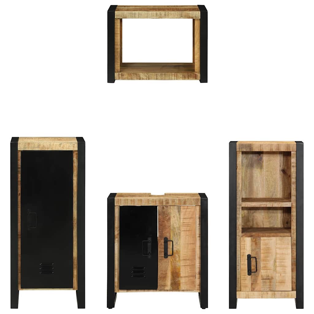 Badkamermeubelset 4 pcs Bruin en zwart Massief Mango Hout is nu te koop bij PeponiXL, paradijselijk wonen!
