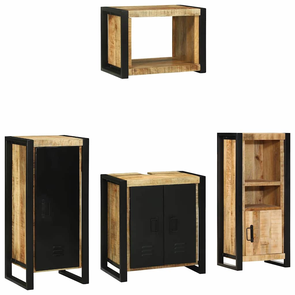 Badkamermeubelset met plank 4 pcs Bruin Massief Gerecycled Hout is nu te koop bij PeponiXL, paradijselijk wonen!