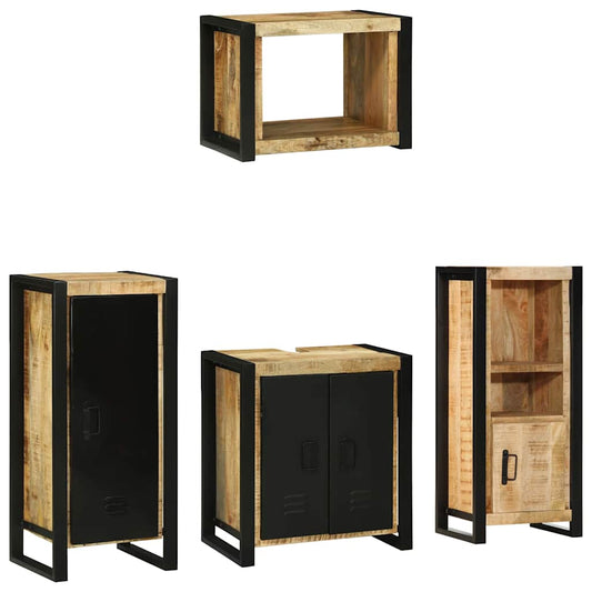 Badkamermeubelset met plank 4 pcs Bruin Massief Gerecycled Hout is nu te koop bij PeponiXL, paradijselijk wonen!