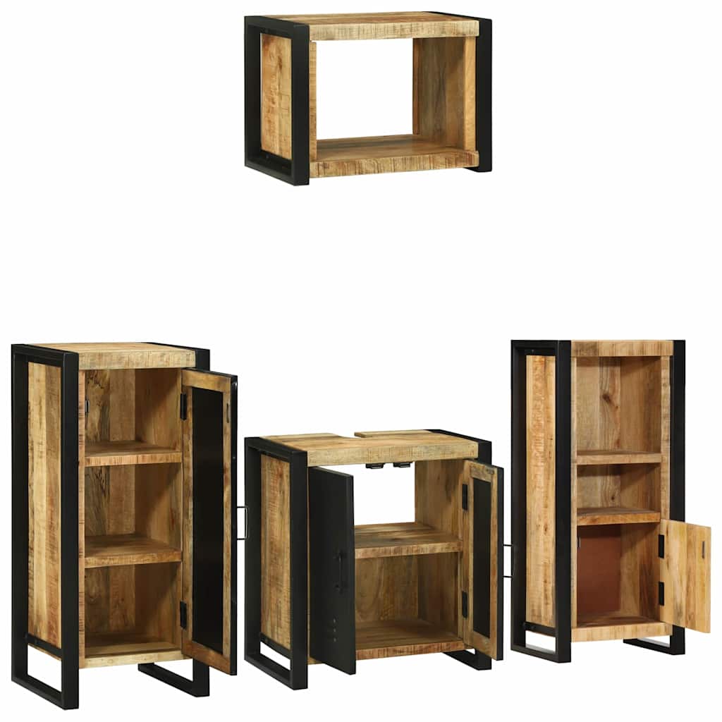 Badkamermeubelset met plank 4 pcs Bruin Massief Gerecycled Hout is nu te koop bij PeponiXL, paradijselijk wonen!
