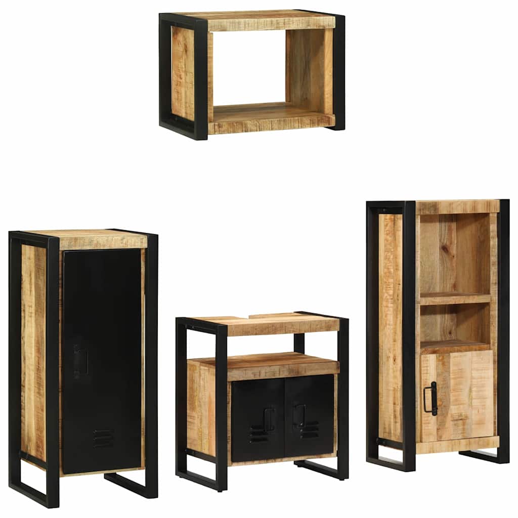 Badkamermeubelset 4 pcs Bruin en zwart Massief Mango Hout is nu te koop bij PeponiXL, paradijselijk wonen!