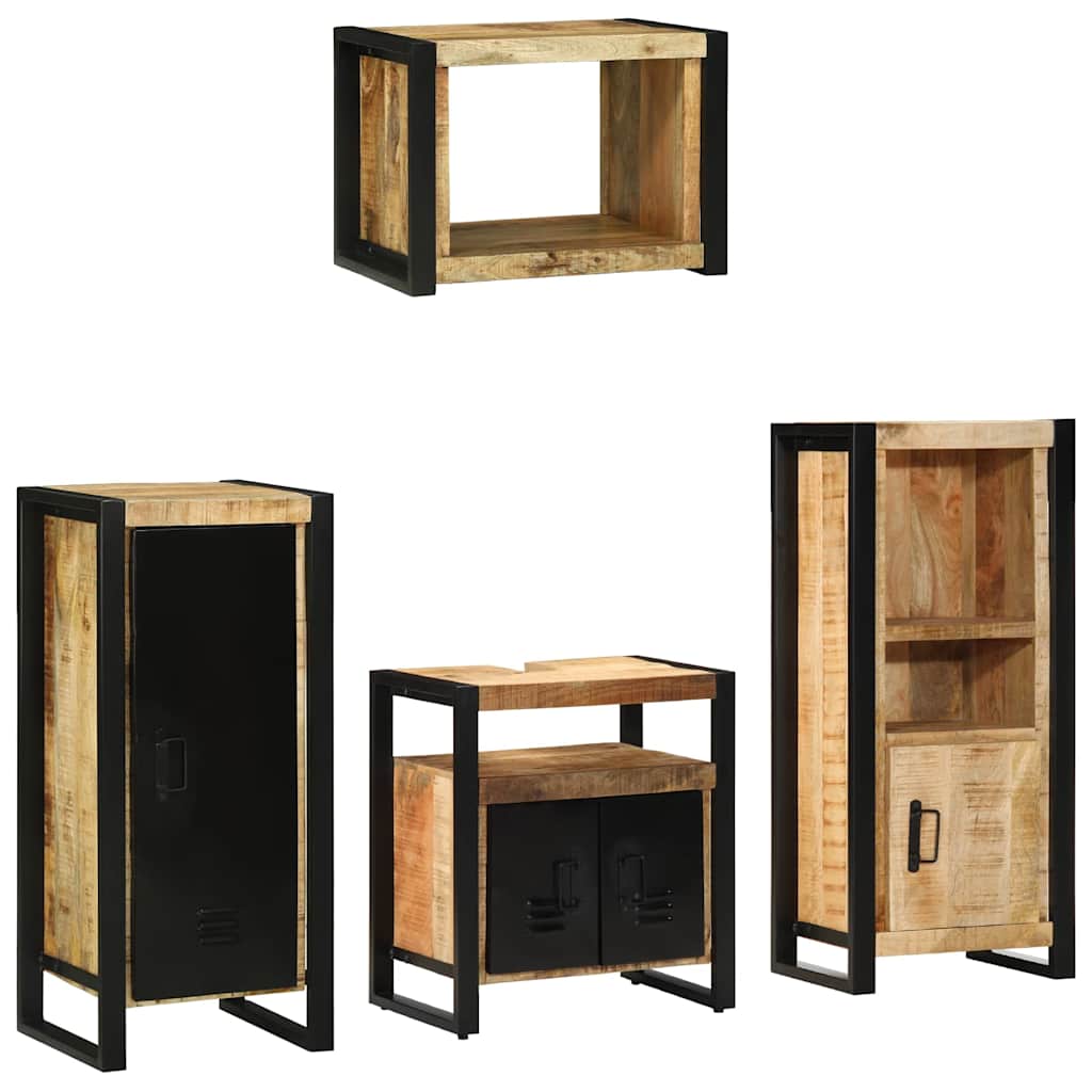 Badkamermeubelset 4 pcs Bruin en zwart Massief Mango Hout is nu te koop bij PeponiXL, paradijselijk wonen!