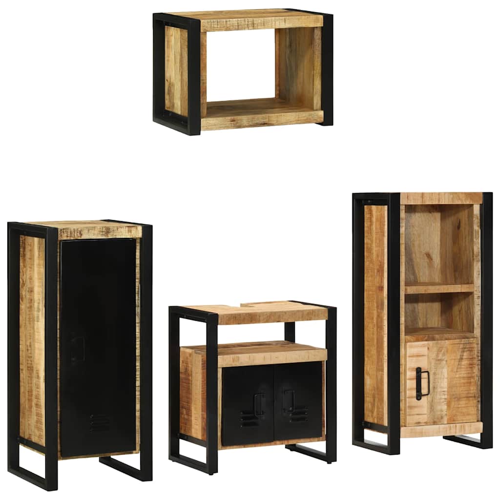 Badkamermeubelset 4 pcs Bruin en zwart Massief Mango Hout is nu te koop bij PeponiXL, paradijselijk wonen!