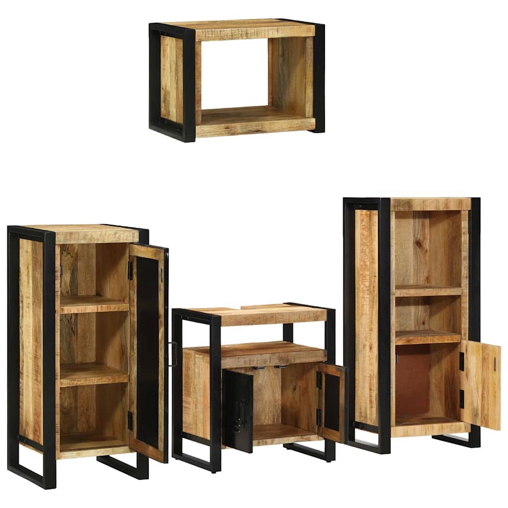 Badkamermeubelset 4 pcs Bruin en zwart Massief Mango Hout is nu te koop bij PeponiXL, paradijselijk wonen!