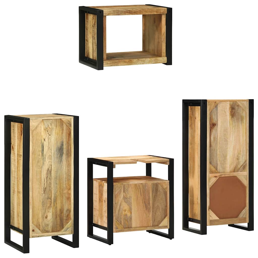 Badkamermeubelset 4 pcs Bruin en zwart Massief Mango Hout is nu te koop bij PeponiXL, paradijselijk wonen!