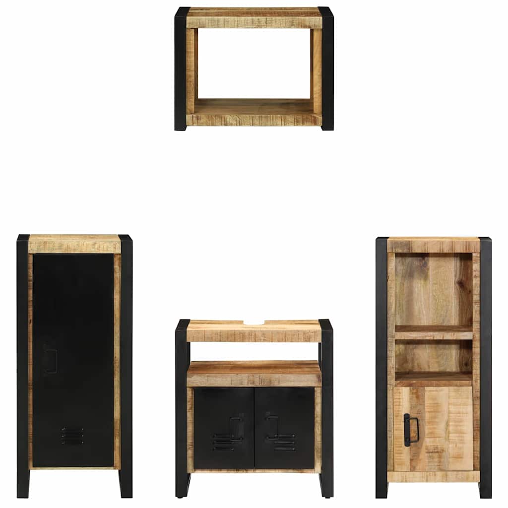 Badkamermeubelset 4 pcs Bruin en zwart Massief Mango Hout is nu te koop bij PeponiXL, paradijselijk wonen!