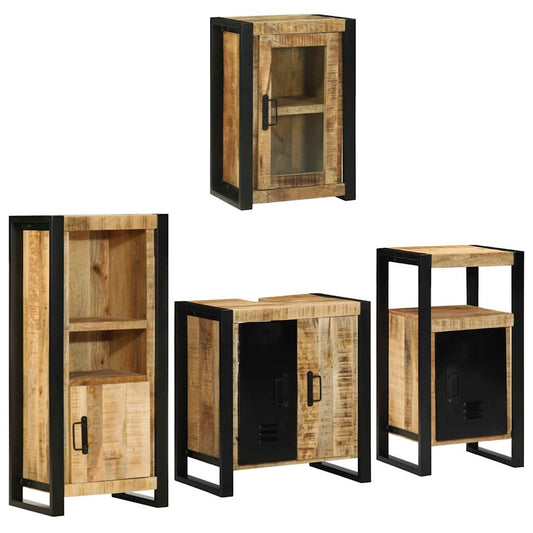 Badkamermeubelset met plank 4 pcs Bruin Massief Mango Hout is nu te koop bij PeponiXL, paradijselijk wonen!